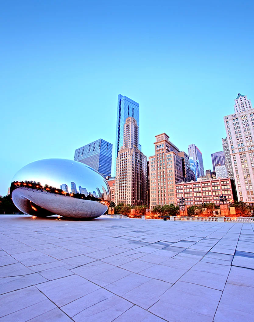 Image of Cloud Gate in Millennium Park at Sunrise, Chicago - Plastic Surgery Out of Town Patient Resources in Chicago, IL
